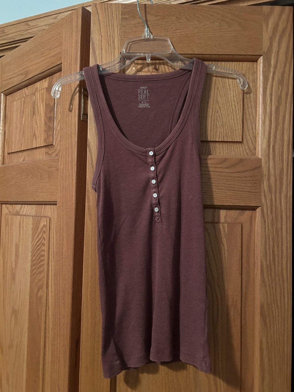 aerie Burgundy Ribbed Henley Tank with Buttons
